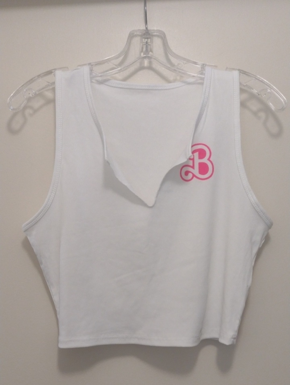 Barbie Girl's White Ribbed Crop Tank Top (J1029)